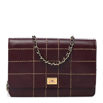 Chanel Calfskin Stitched Square Quilted Wallet On Chain WOC Burgundy 1 of 13