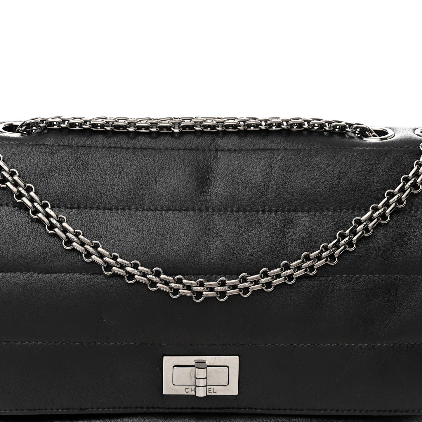 Lambskin Horizontal Quilt Jumbo Mademoiselle Flap Black