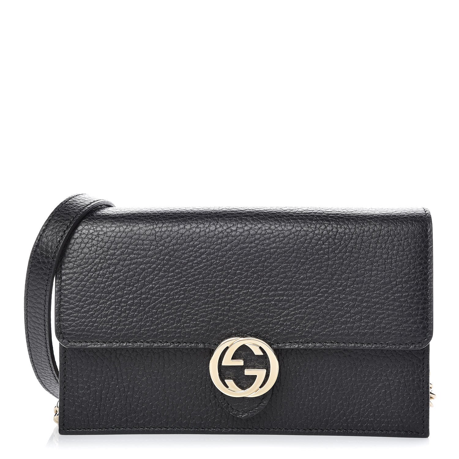 Gucci Dollar Calfskin Interlocking G Chain Wallet Black 1 of 10