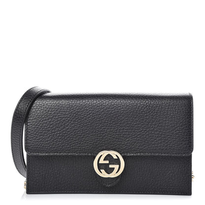 Gucci Dollar Calfskin Interlocking G Chain Wallet Black 1 of 10