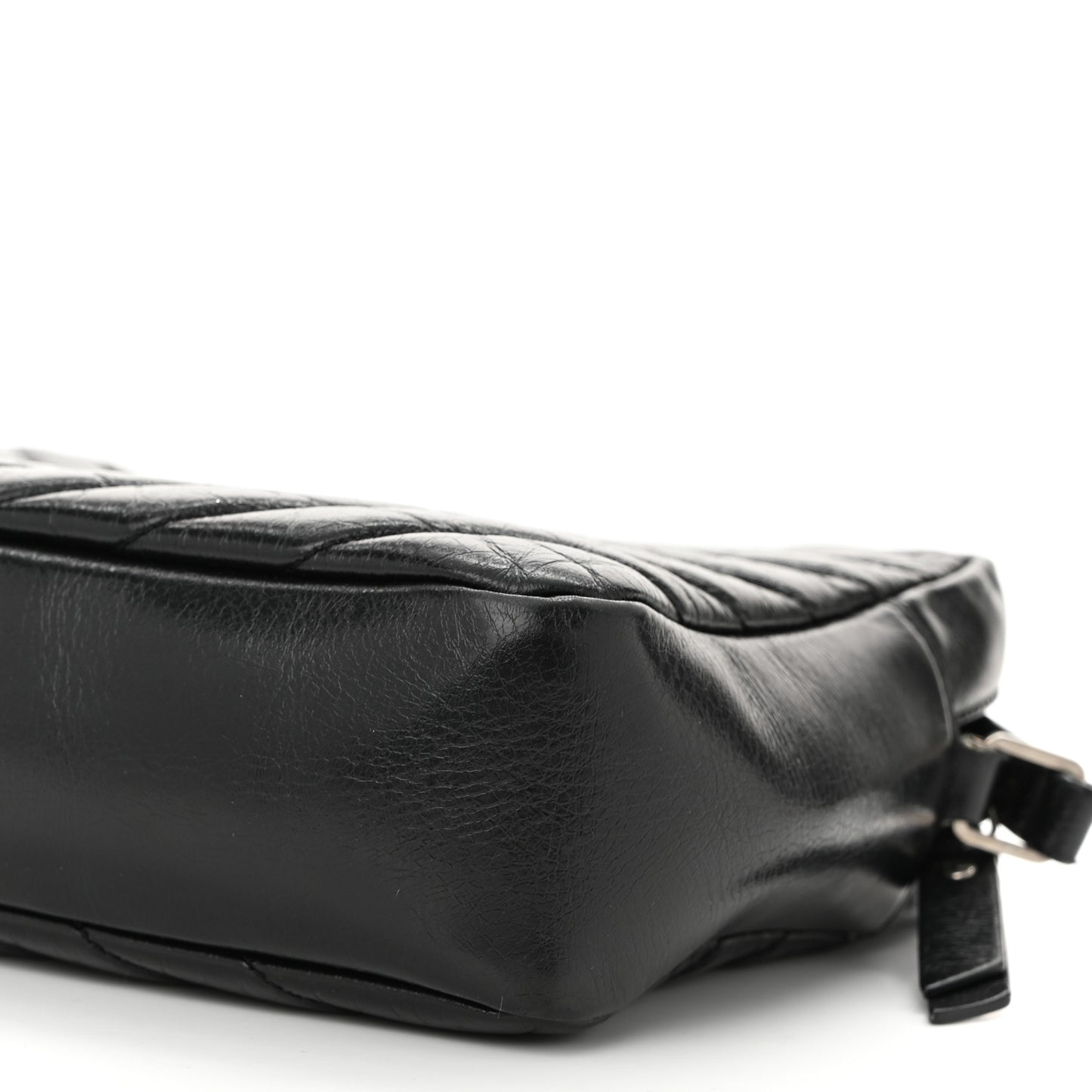 Cracked Shiny Calfskin Matelasse Monogram Lou Camera Bag Black