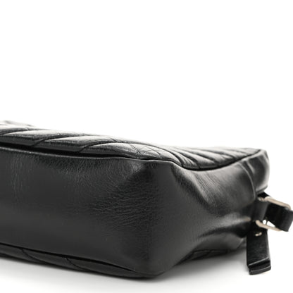 Saint Laurent Cracked Shiny Calfskin Matelasse Monogram Lou Camera Bag Black 10 of 11