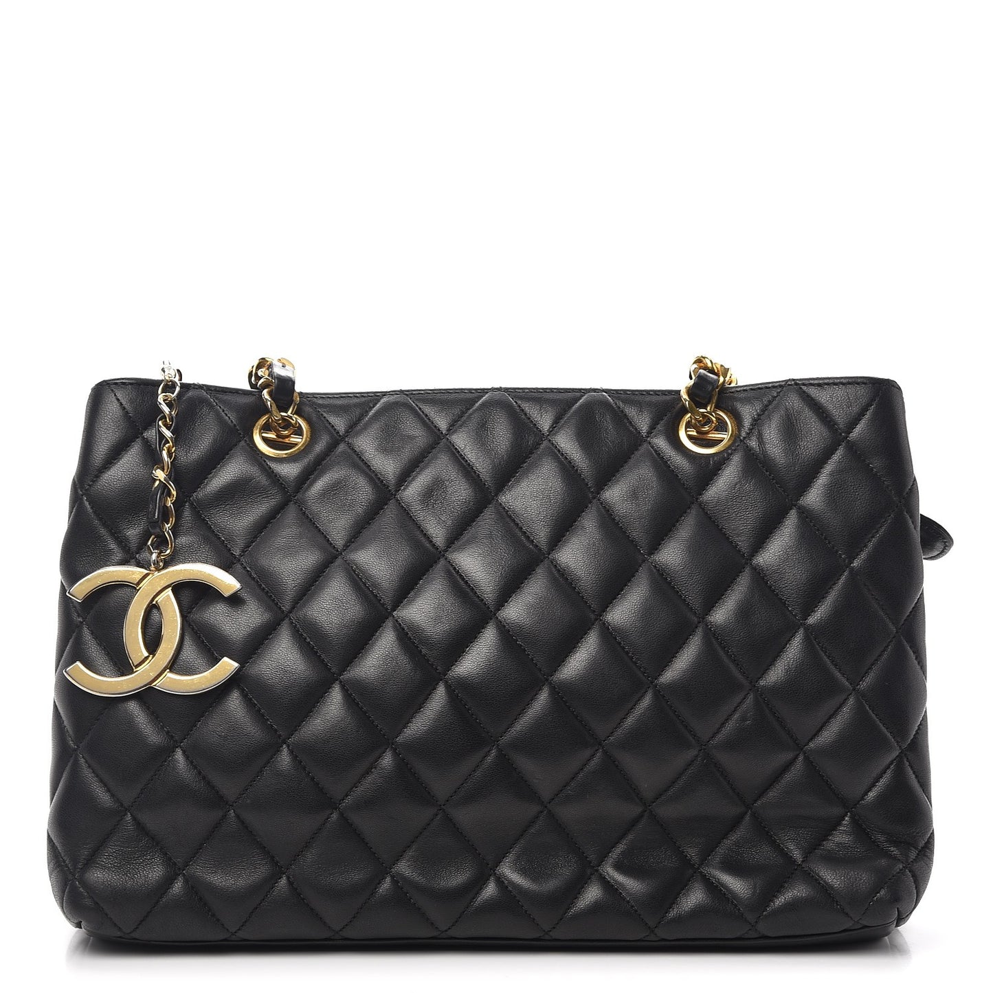 Lambskin Quilted Shopping Tote Black