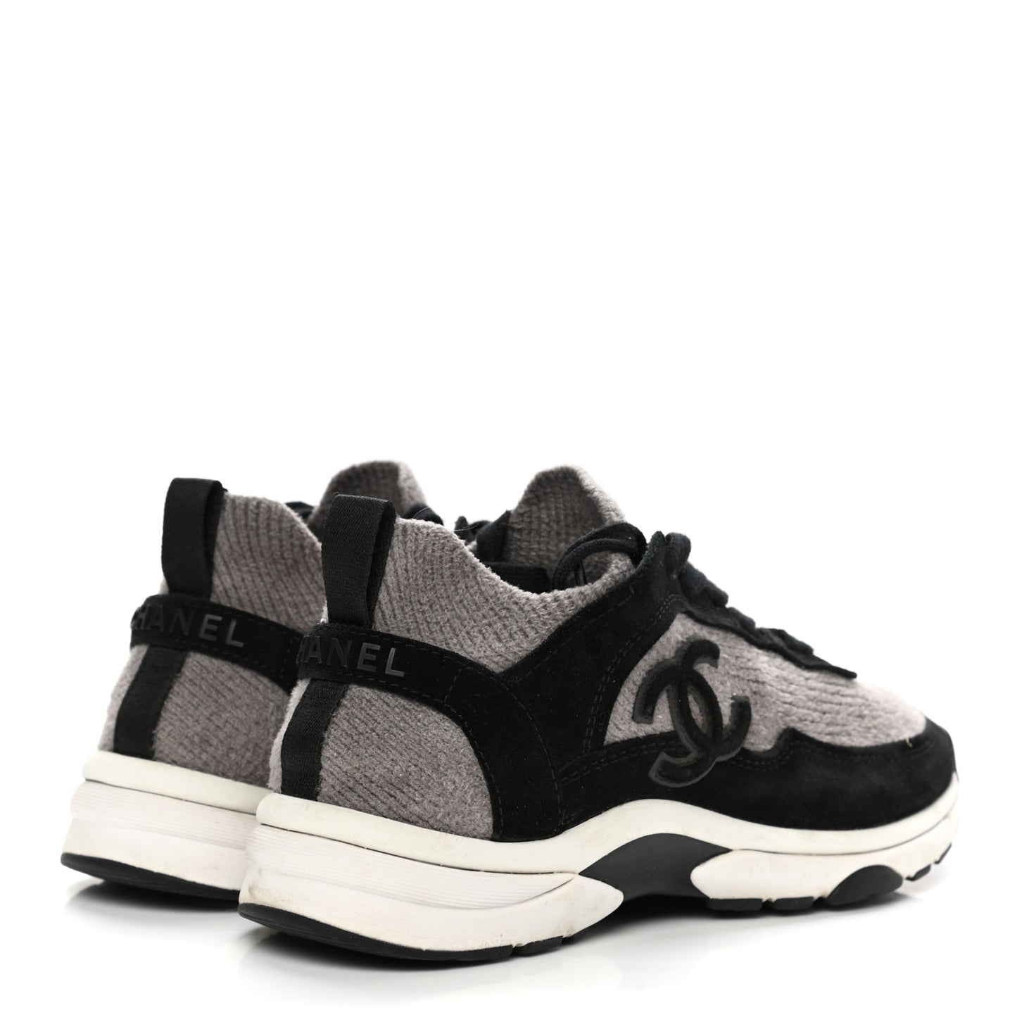 Fabric Suede Calfskin CC Sneakers 36 Grey Black