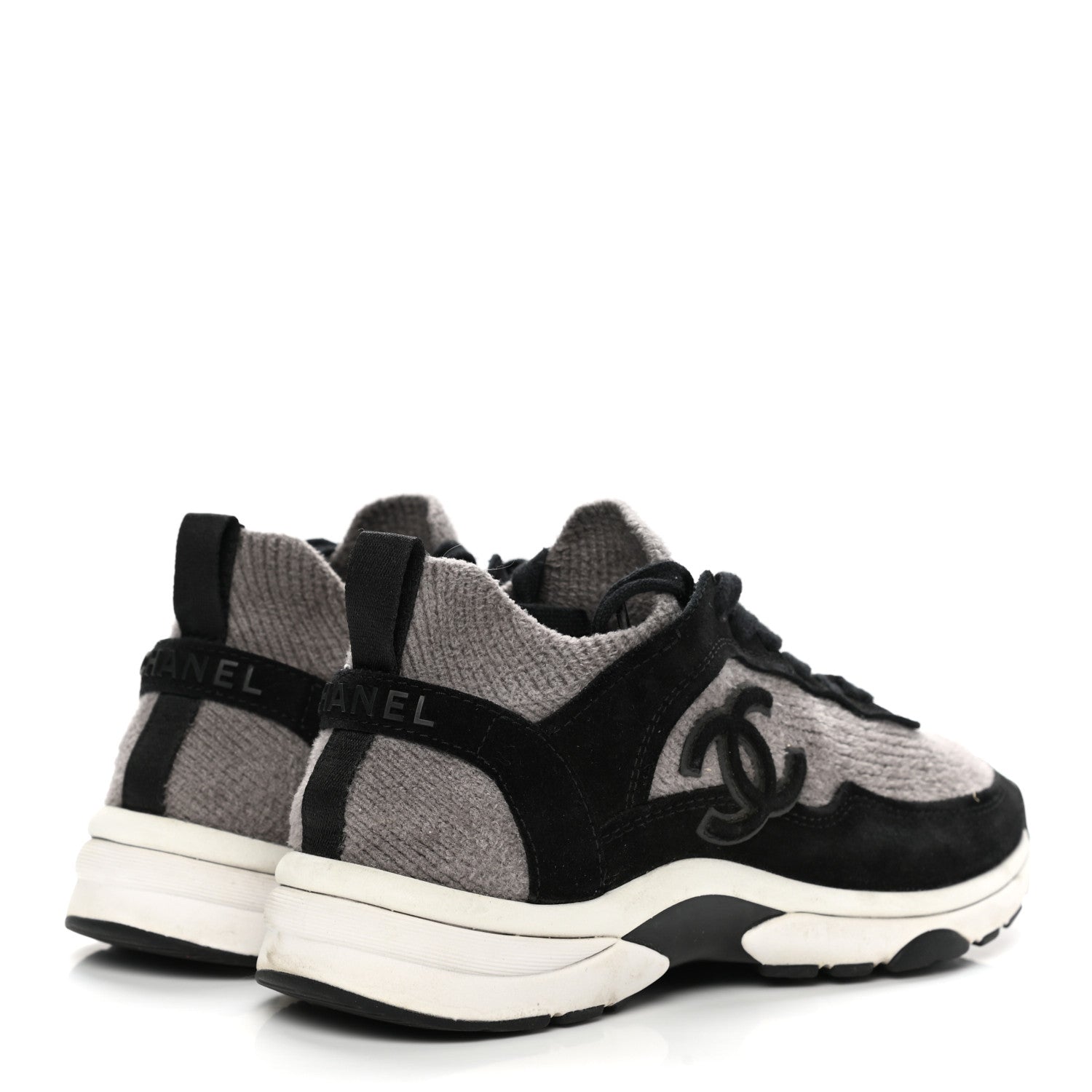 Chanel Fabric Suede Calfskin CC Sneakers 36 Grey Black 4 of 9