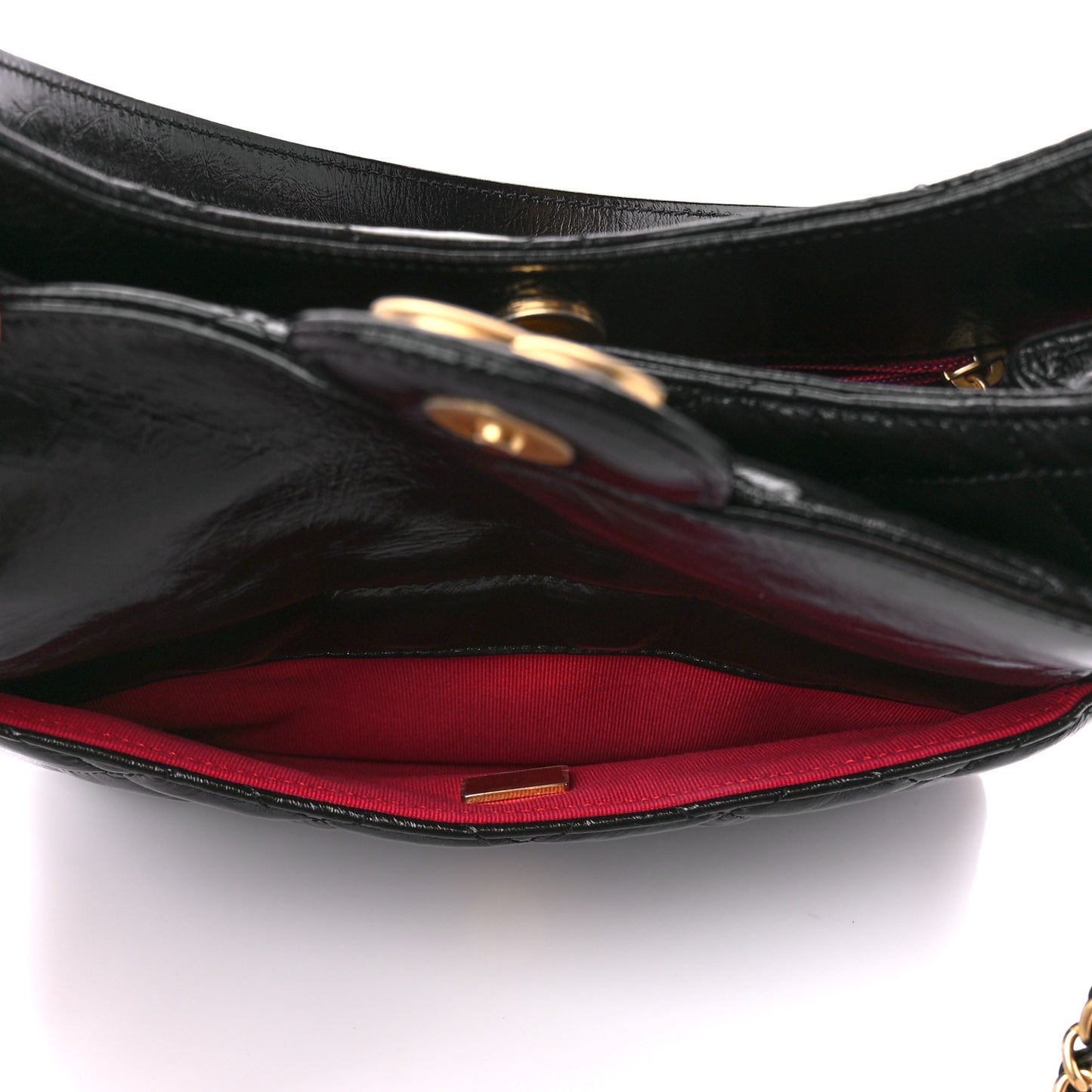 Shiny Crumpled Calfskin Quilted Wavy CC Hobo Black