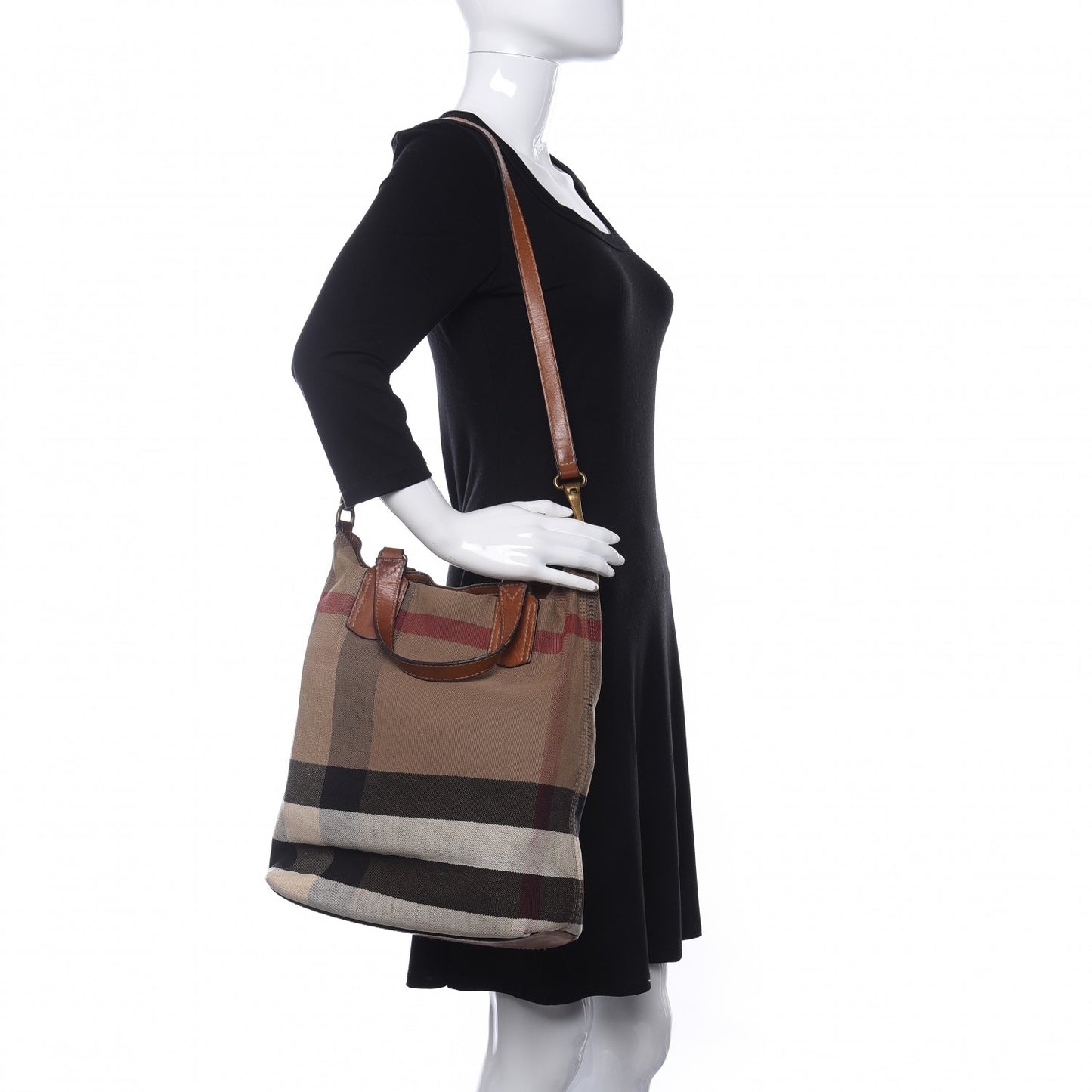 Canvas Mega Check Medium Tottenham Brit Tote Saddle Brown