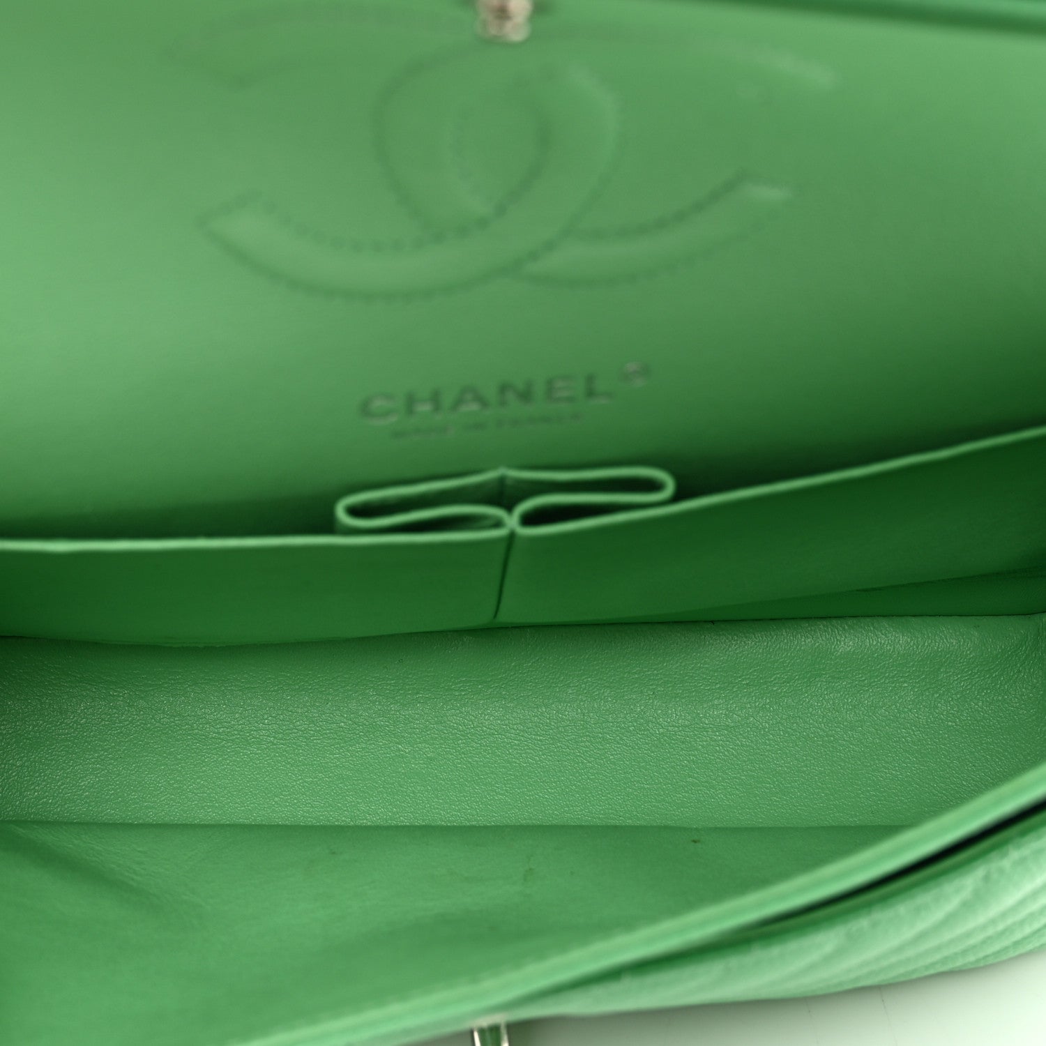 Chanel Caviar Chevron Quilted Medium Double Flap Green 6 of 12
