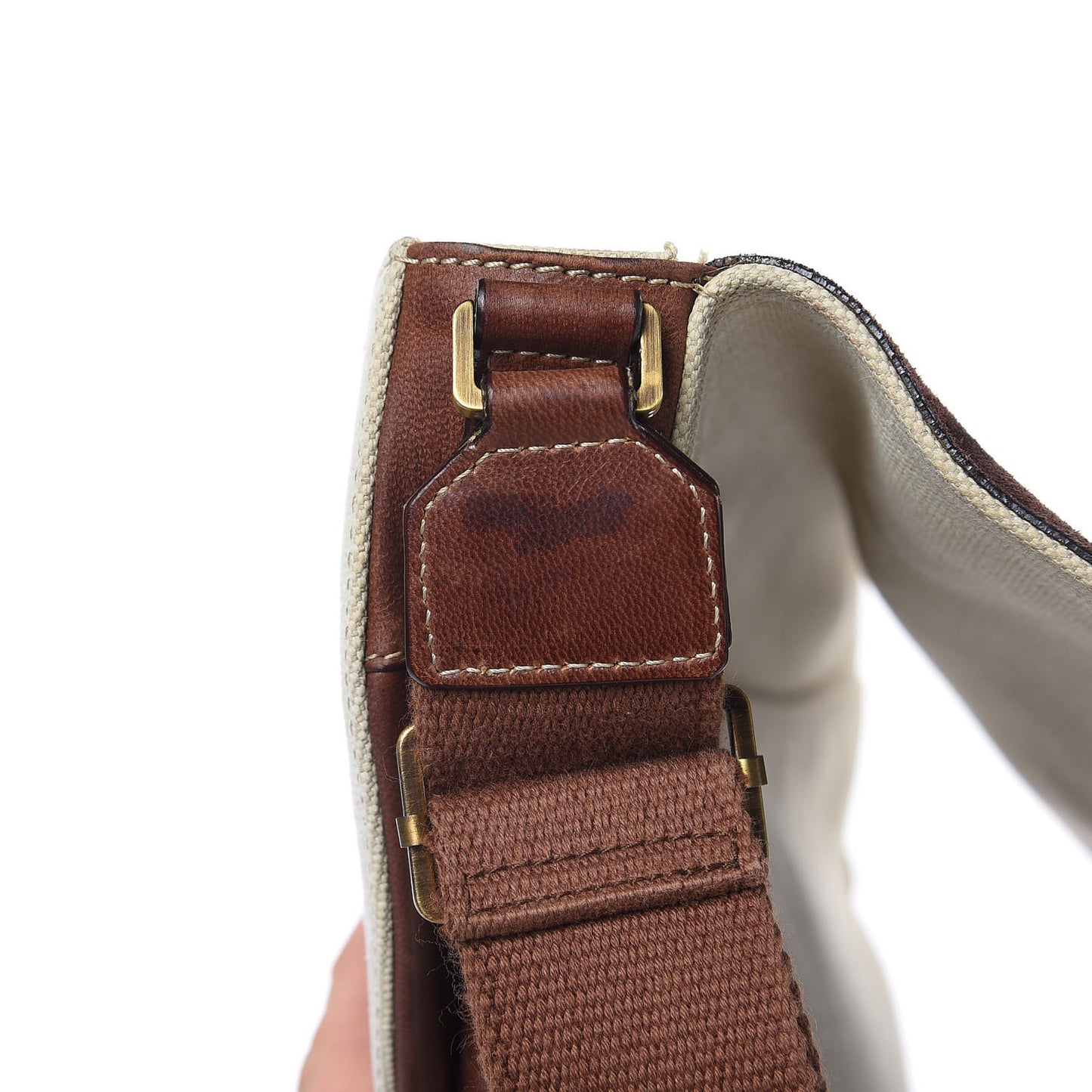 Calfskin Canvas Saddle Bag Beige