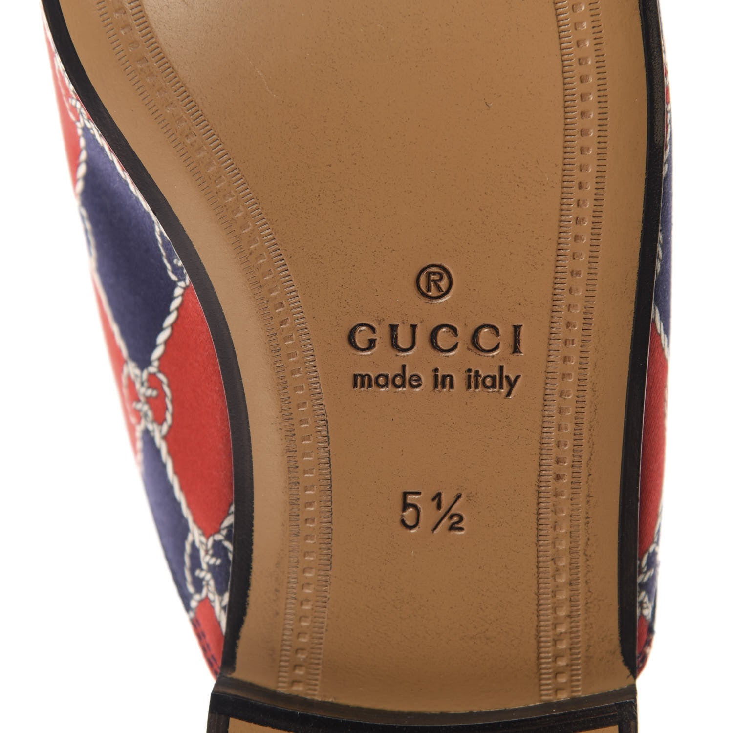 Gucci Mini GG Rhombus Chain Mens Princetown Slippers 5.5 Royal Bleuett Red 9 of 10