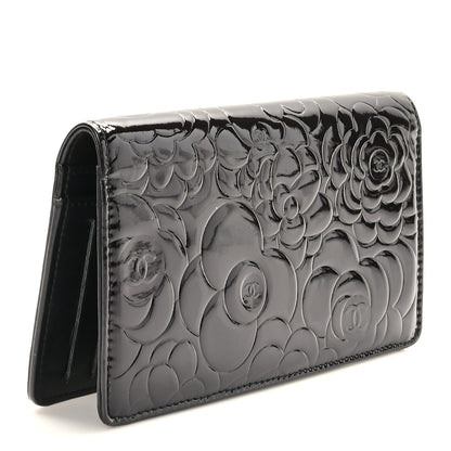Chanel Patent Camellia Embossed Yen Wallet Black 3 of 10