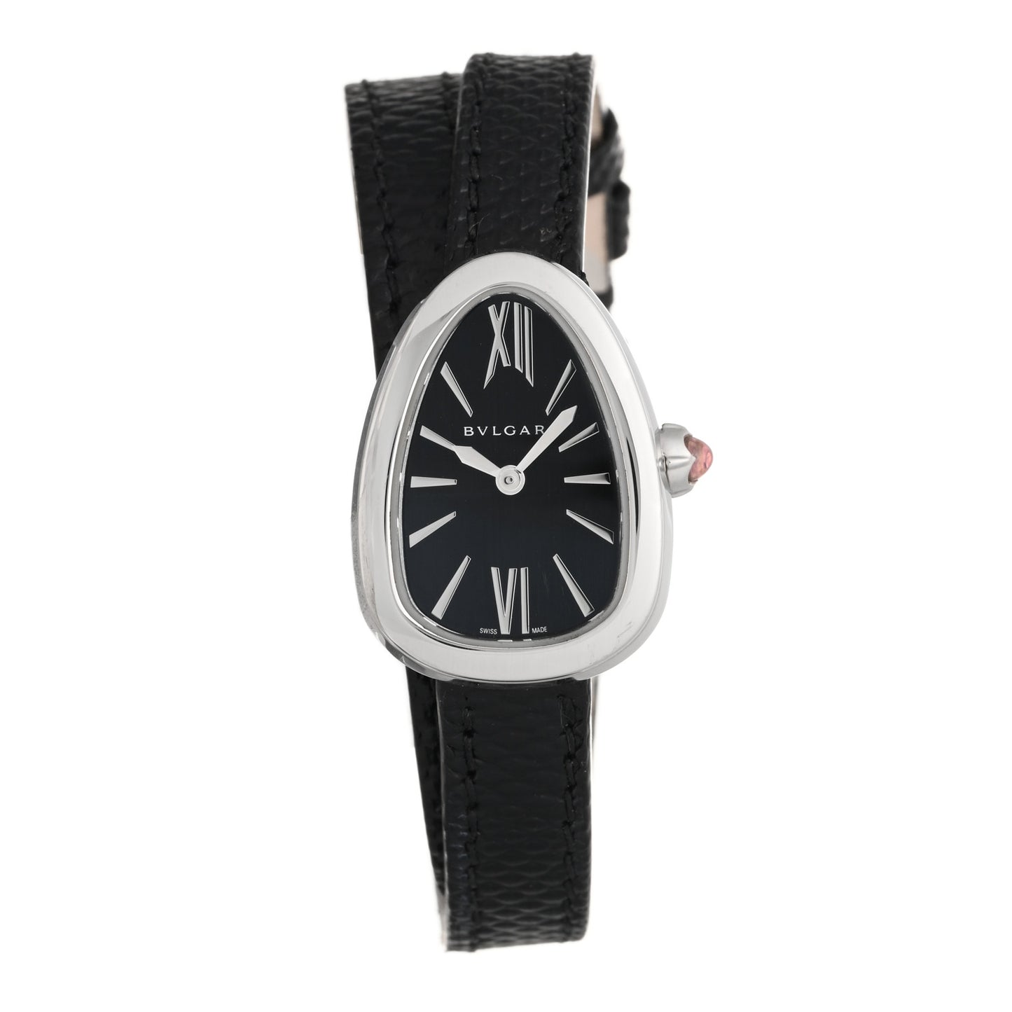 Stainless Steel Lizard 20mm Serpenti Double Wrap Quartz Watch Black