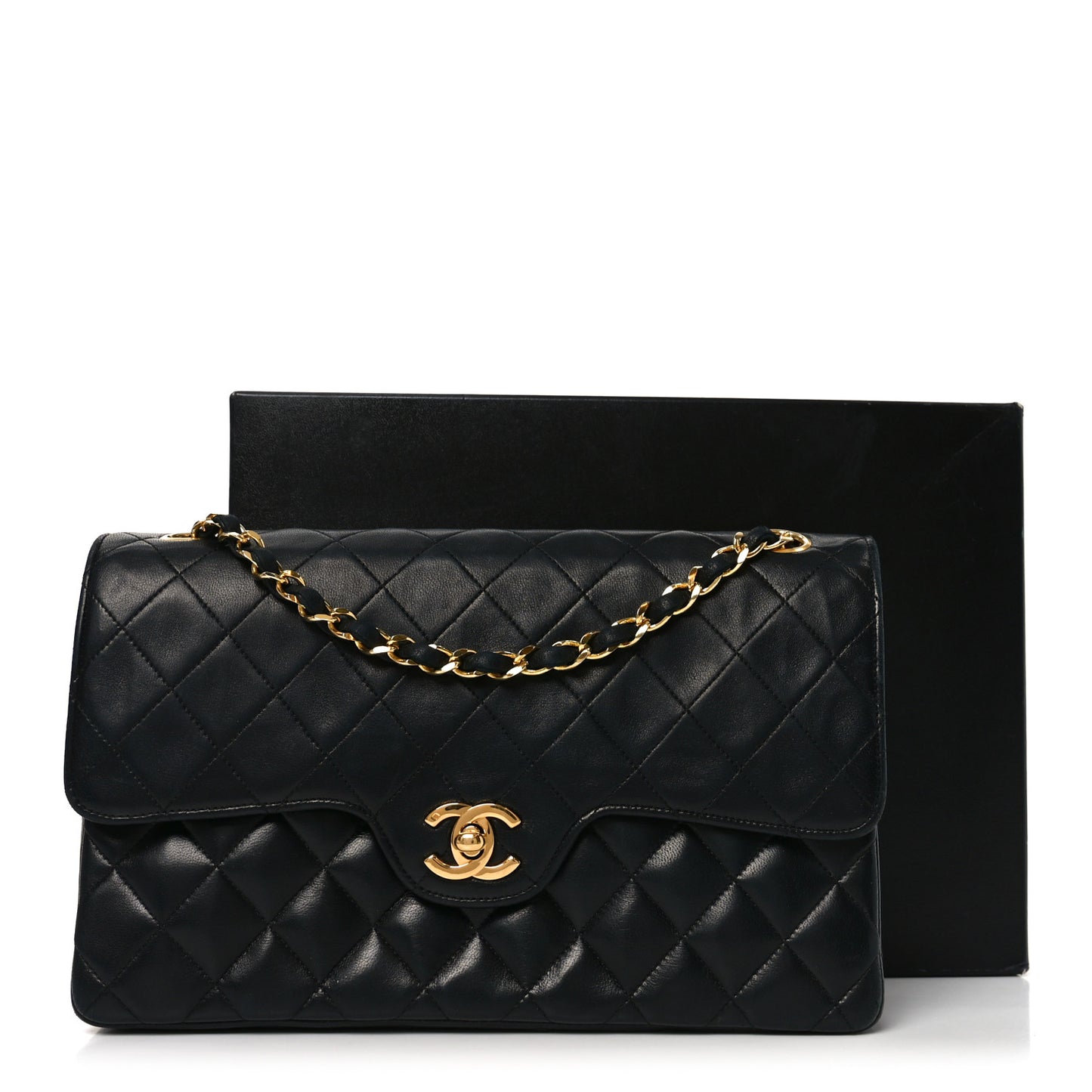 Lambskin Quilted Medium Double Flap Black