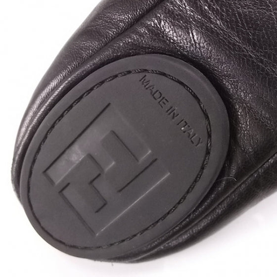 Calfskin Charm Bow Ballet Flats Black Size 38