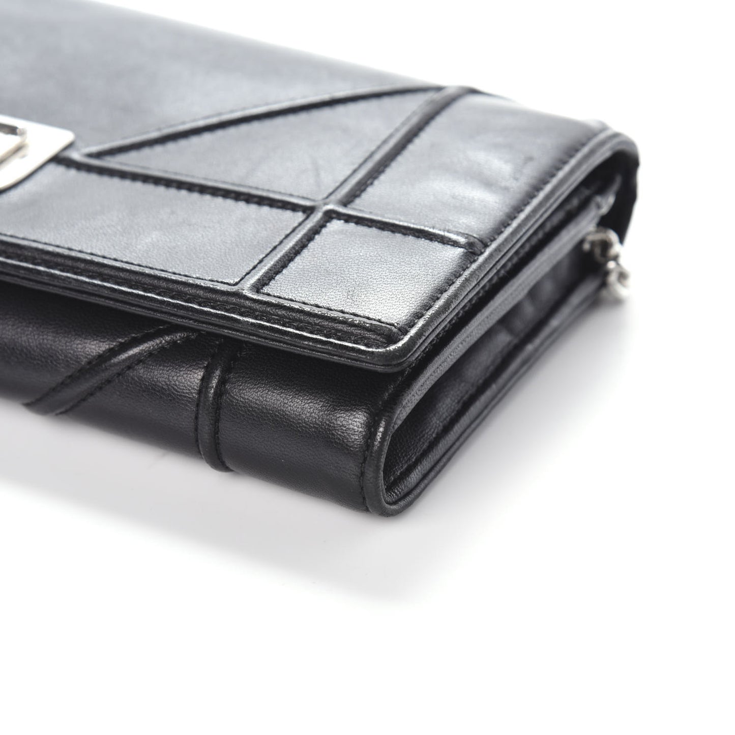 Lambskin Diorama Croisiere Chain Wallet Black
