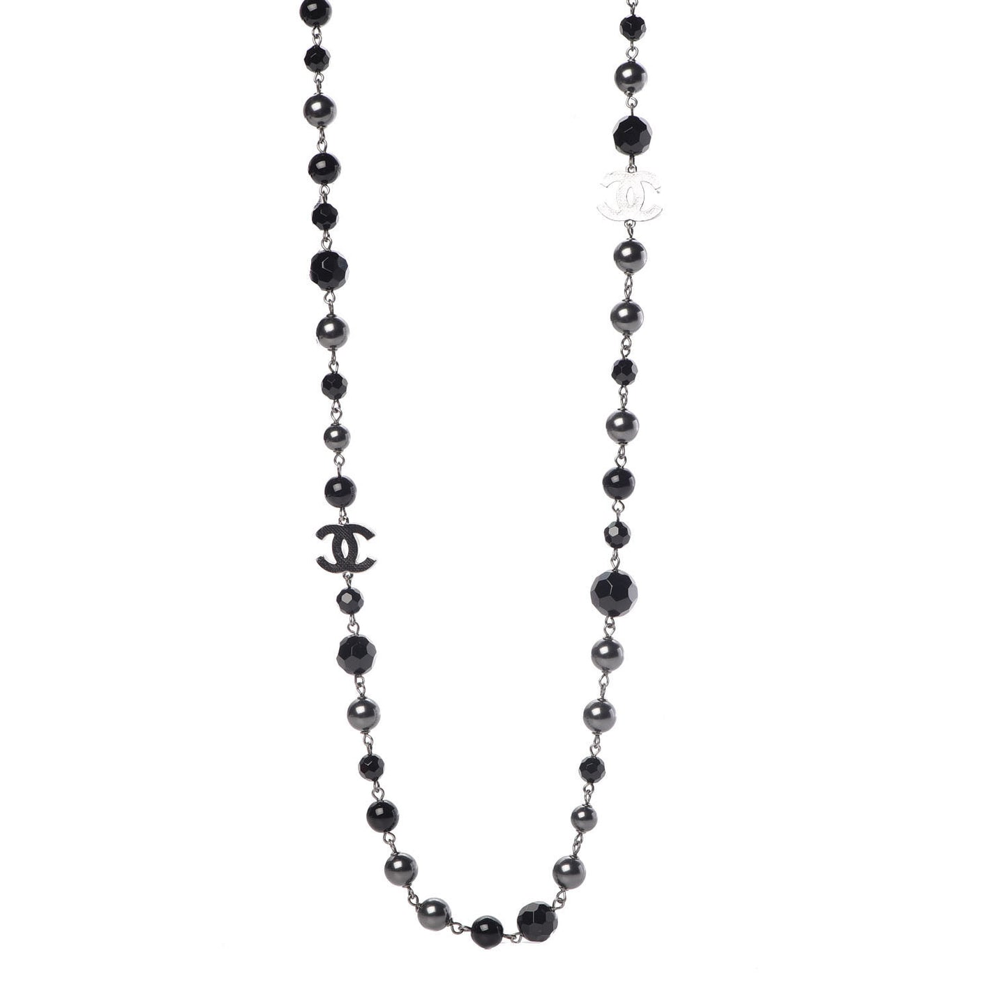 Ruthenium Beaded CC Long Necklace Black