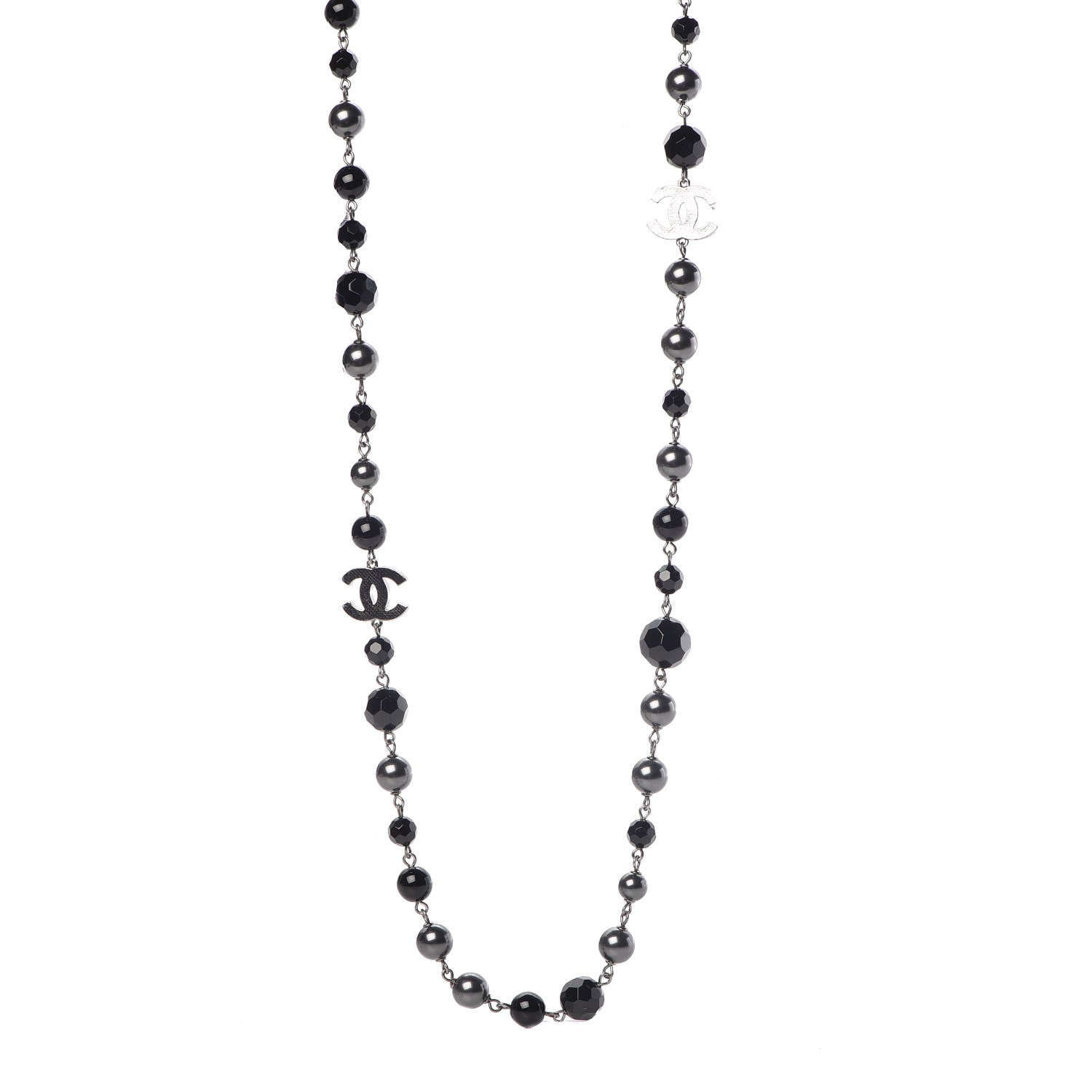 Chanel Ruthenium Beaded CC Long Necklace Black 1 of 5