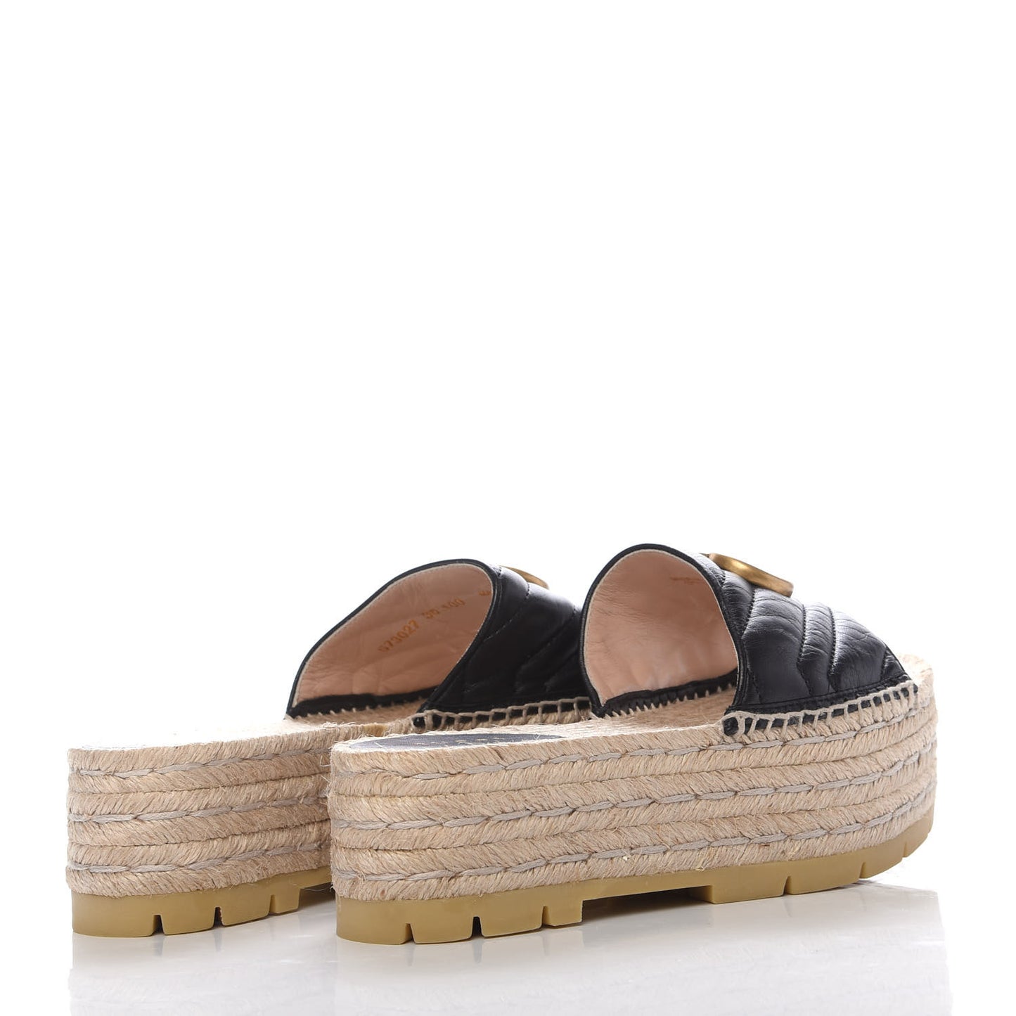 Nappa Matelasse GG Marmont Platform Espadrille Slide Sandals 36 Black