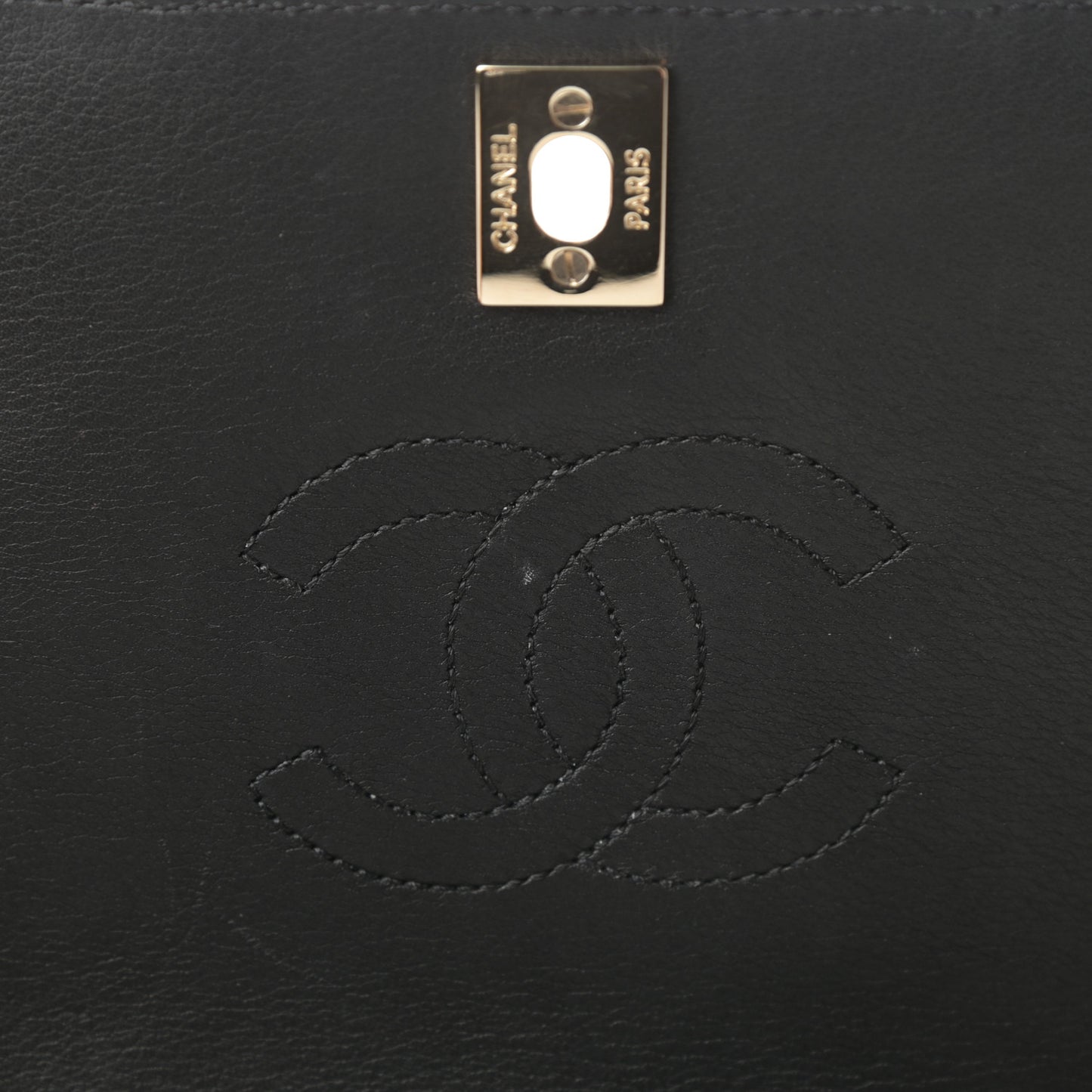 Calfskin Chevron Quilted Mini Statement Flap Black