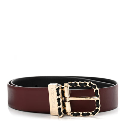Chanel Calfskin Lambskin Metal Chain Reversible Belt 70 28 Black Burgundy 2 of 9