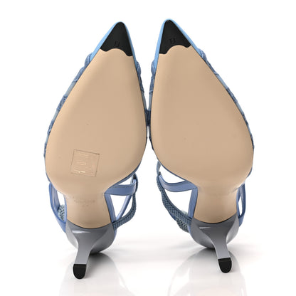 Fendi Mesh Vitello Ajour Embroidered Colibri Lite 85mm Slingback Pumps 37 Celeste Sky Pale Blue 5 of 8