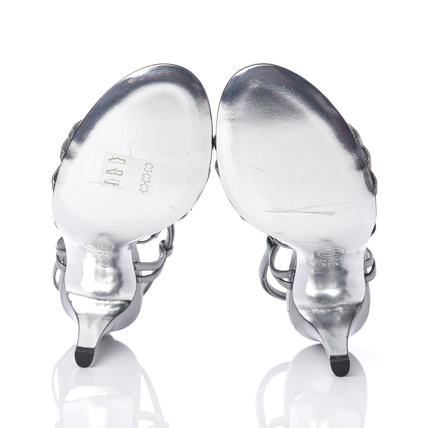 Metallic Lambskin Strappy Sandals 37.5 Silver