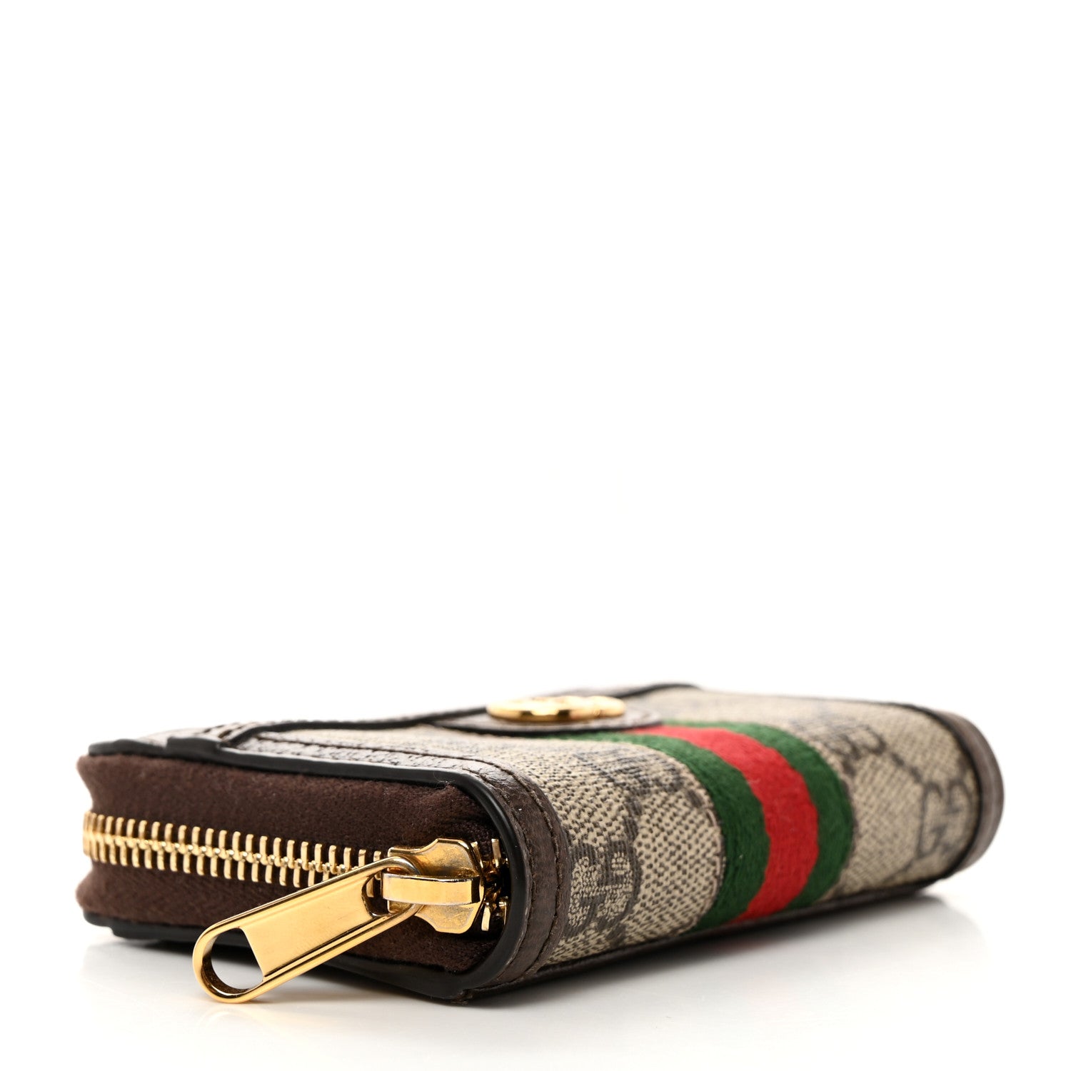 Gucci GG Supreme Monogram Textured Dollar Calfskin Web Ophidia Zip Around Card Case Wallet Beige Ebony New Acero 4 of 8