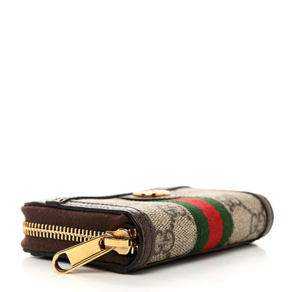 Gucci GG Supreme Monogram Textured Dollar Calfskin Web Ophidia Zip Around Card Case Wallet Beige Ebony New Acero 4 of 8