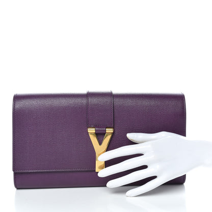 Saint Laurent Textured Calfskin Y Ligne Clutch Purple 2 of 11