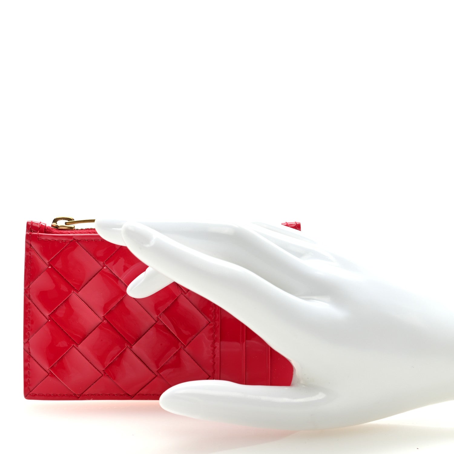 Bottega Veneta Patent Calfskin Intrecciato Zip Card Holder Pink 2 of 6