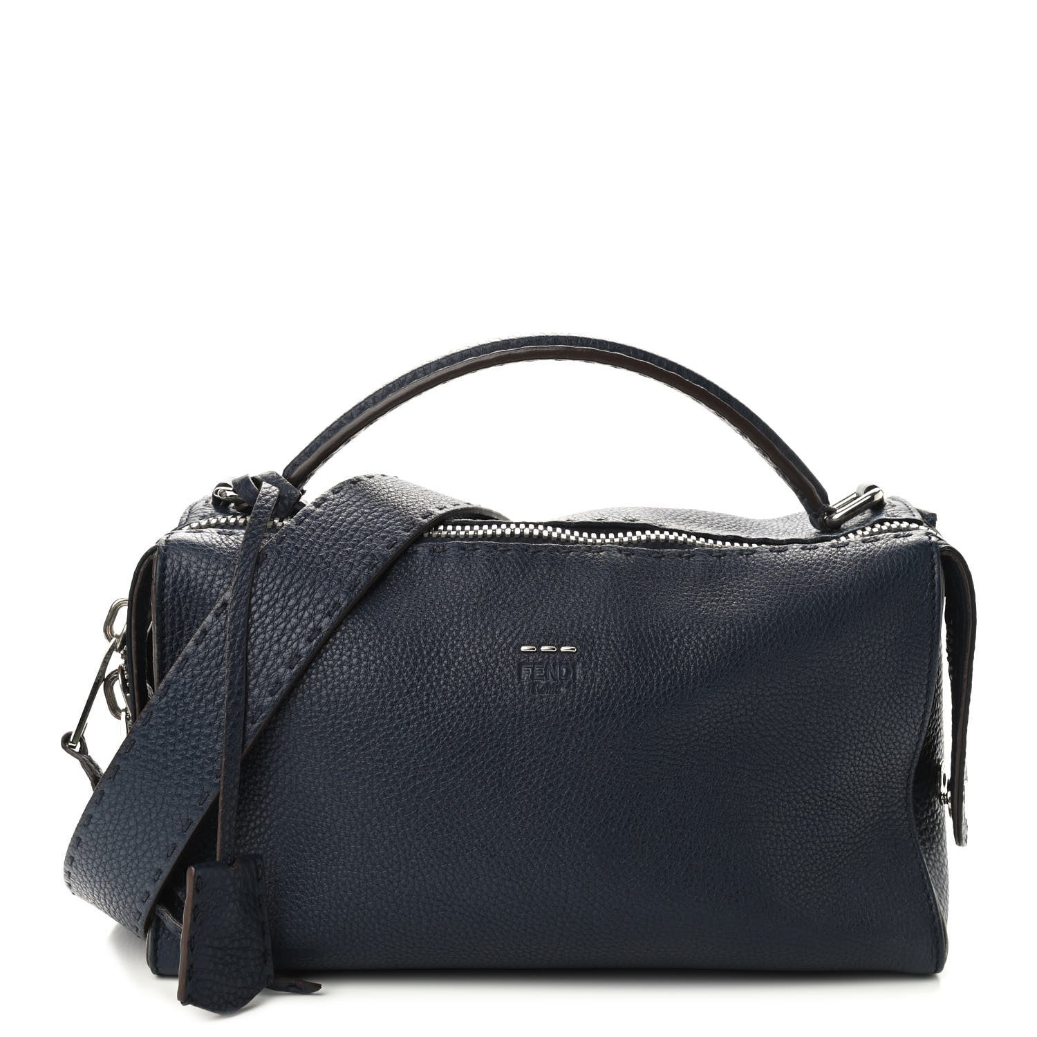 Fendi Cuoio Romano Selleria Lei Boston Tote Night Blue 1 of 13
