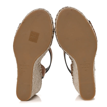 Valentino Garavani Grainy Cowhide VLogo Ankle Wrap Espadrille Wedge Sandals 40 Cuoio 5 of 7