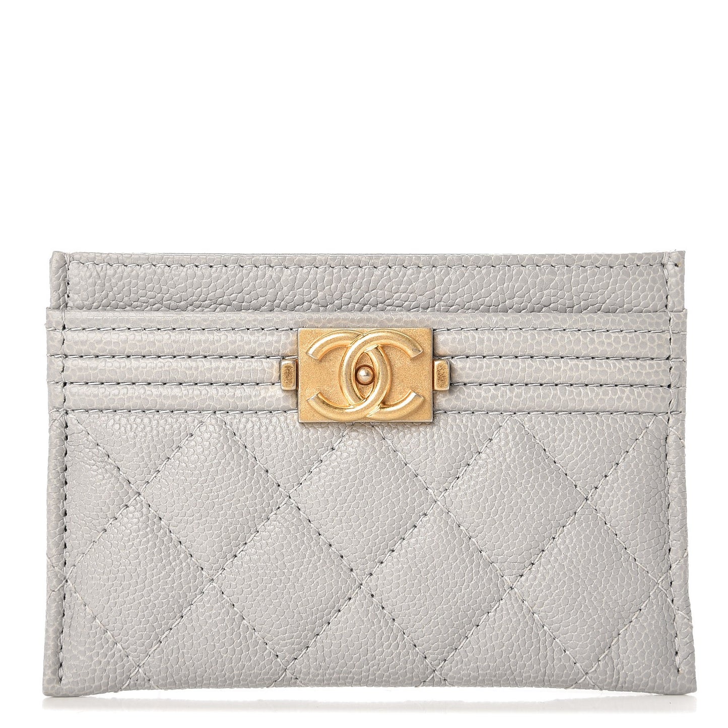 Caviar Quilted Boy Card Holder Grey