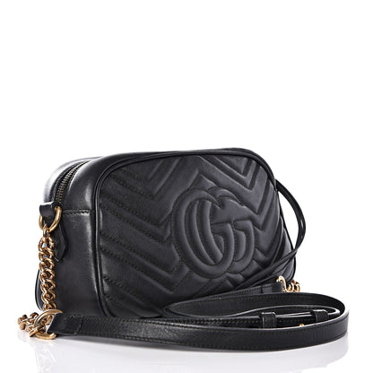 Gucci Calfskin Matelasse Small GG Marmont Chain Shoulder Bag Black 2 of 16