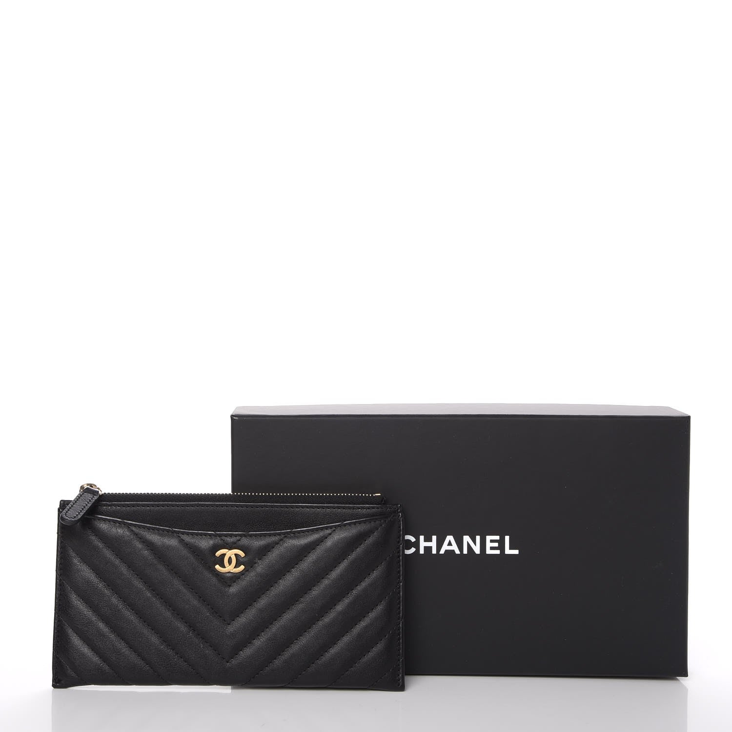 Chanel Calfskin Chevron Quilted Classic Zip Pouch Black 9 of 9