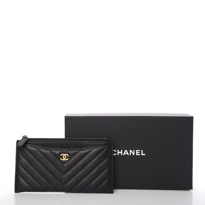 Chanel Calfskin Chevron Quilted Classic Zip Pouch Black 9 of 9