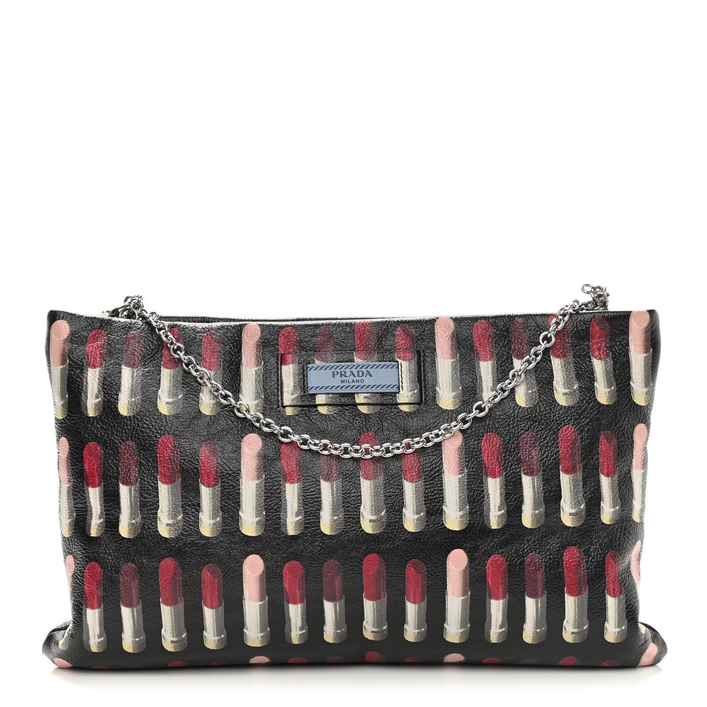 Glace Calfskin Lipstick Print Chain Crossbody Black