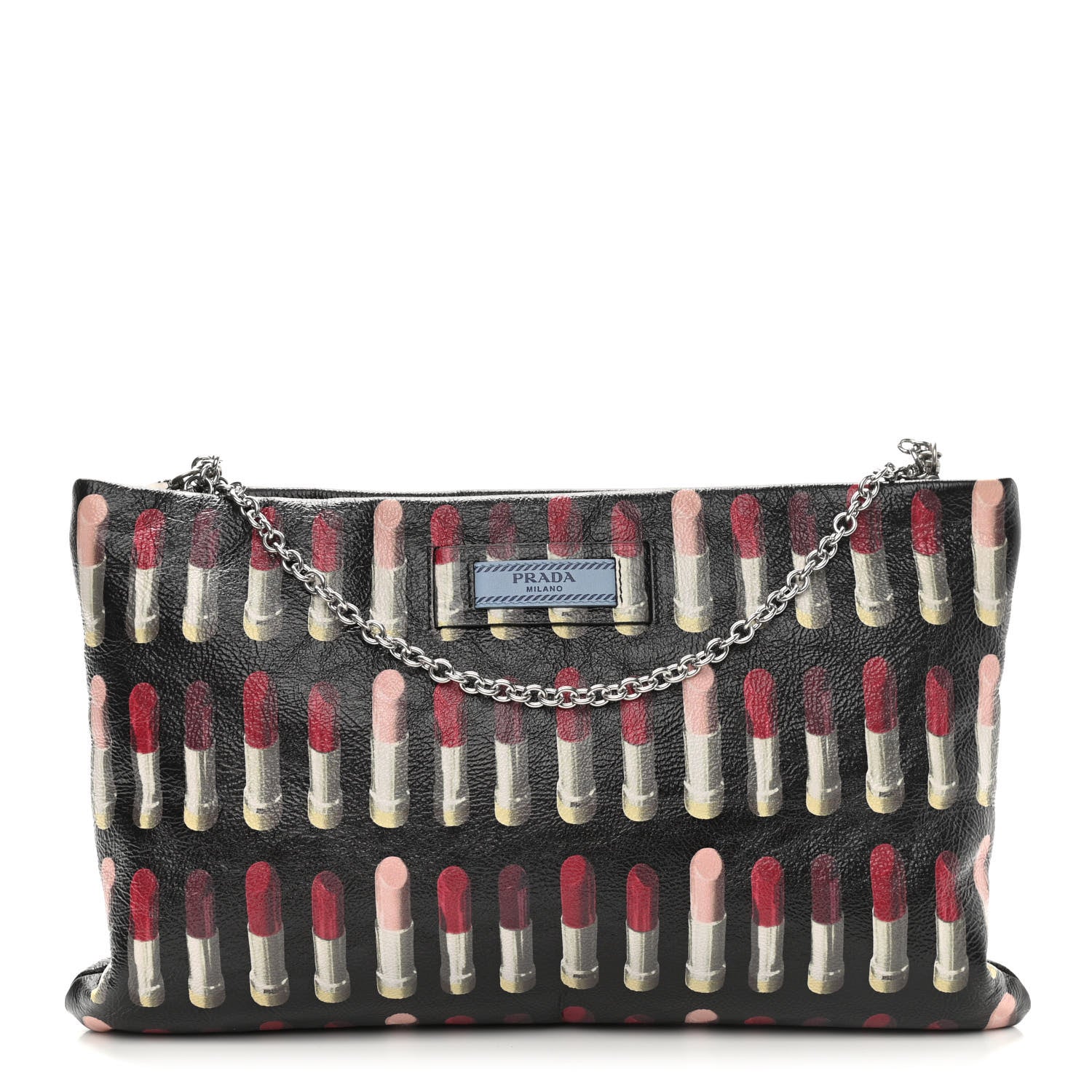 Prada Glace Calfskin Lipstick Print Chain Crossbody Black 1 of 10