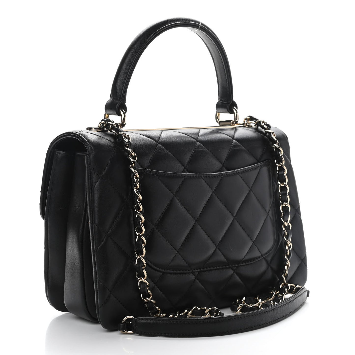 Lambskin Quilted Small Trendy CC Dual Handle Flap Bag Black
