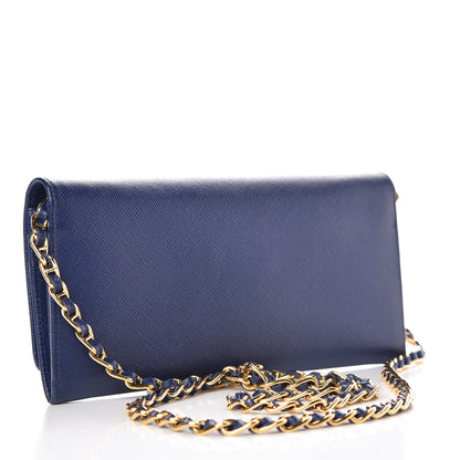 Prada Saffiano Metal Oro Chain Wallet Bleuette 1 of 6