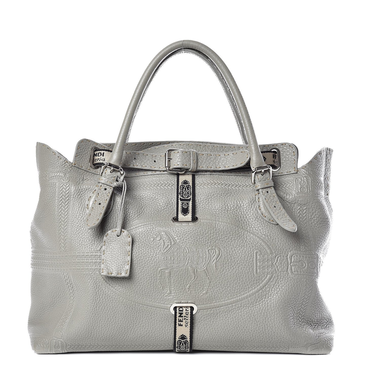 Calfskin Romano Selleria Large Villa Borghese Tote Grey