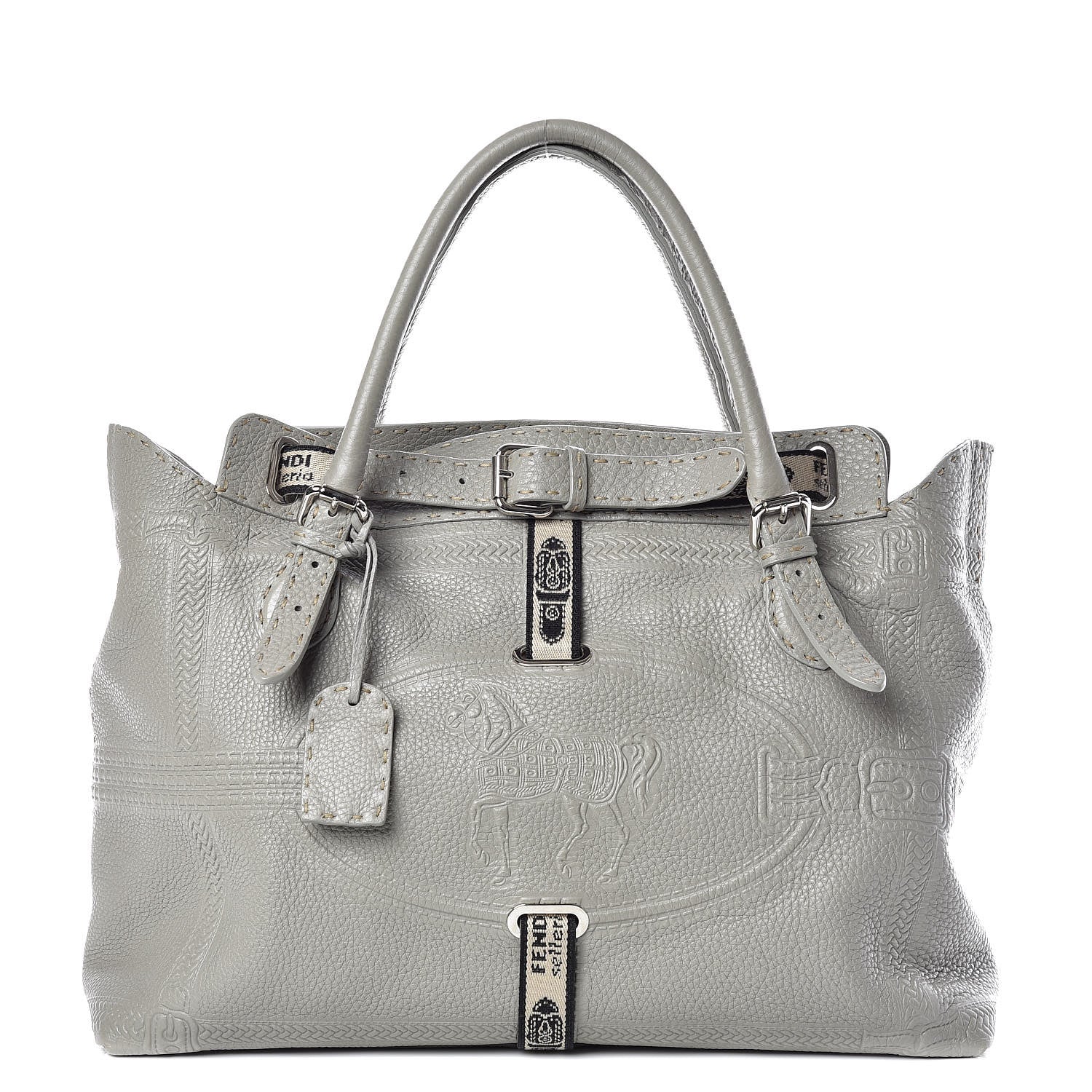 Fendi Calfskin Romano Selleria Large Villa Borghese Tote Grey 1 of 10
