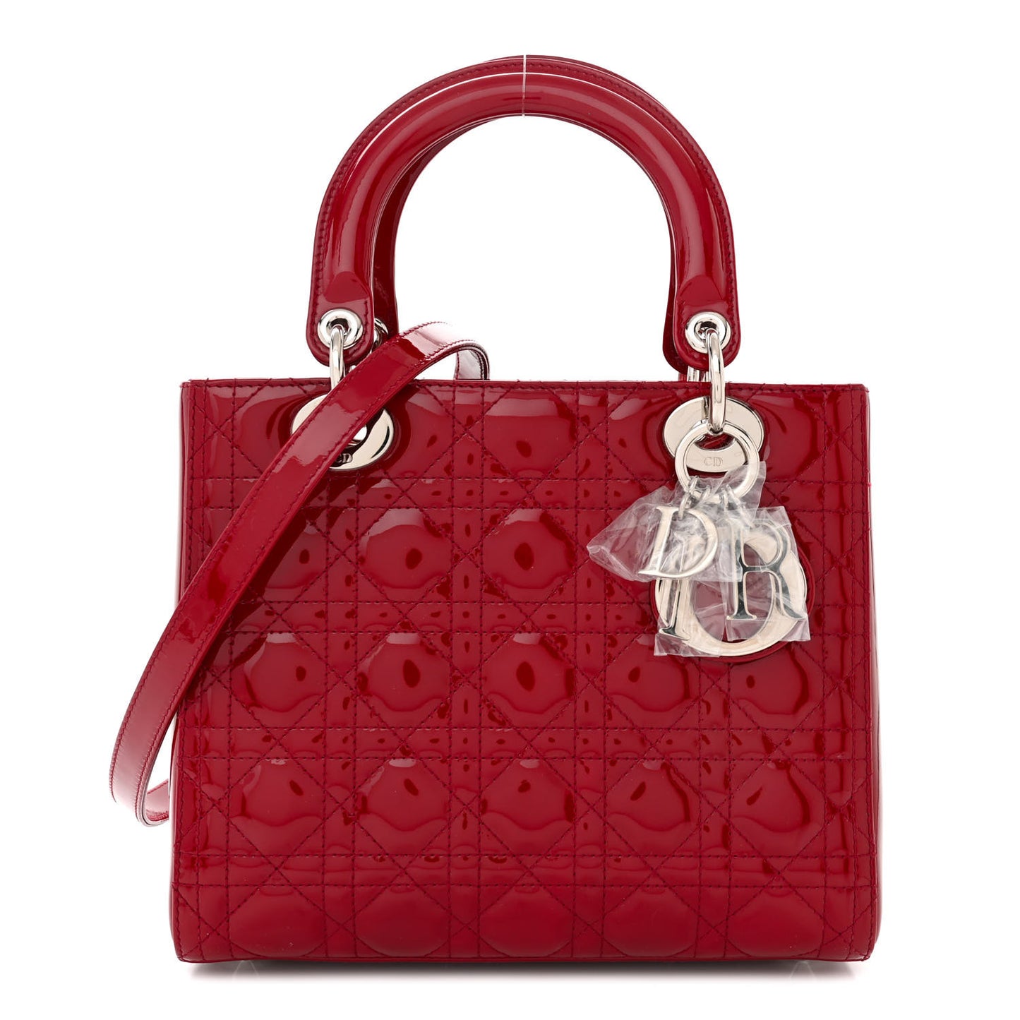 CHRISTIAN DIOR Patent Cannage Medium Lady Dior Red
