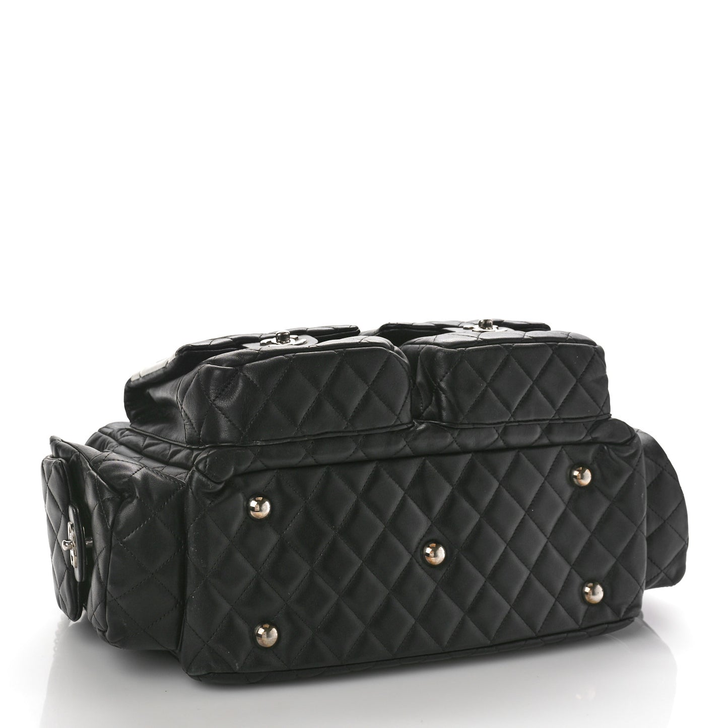 Calfskin Quilted Large Cambon Multipocket Reporter Black White