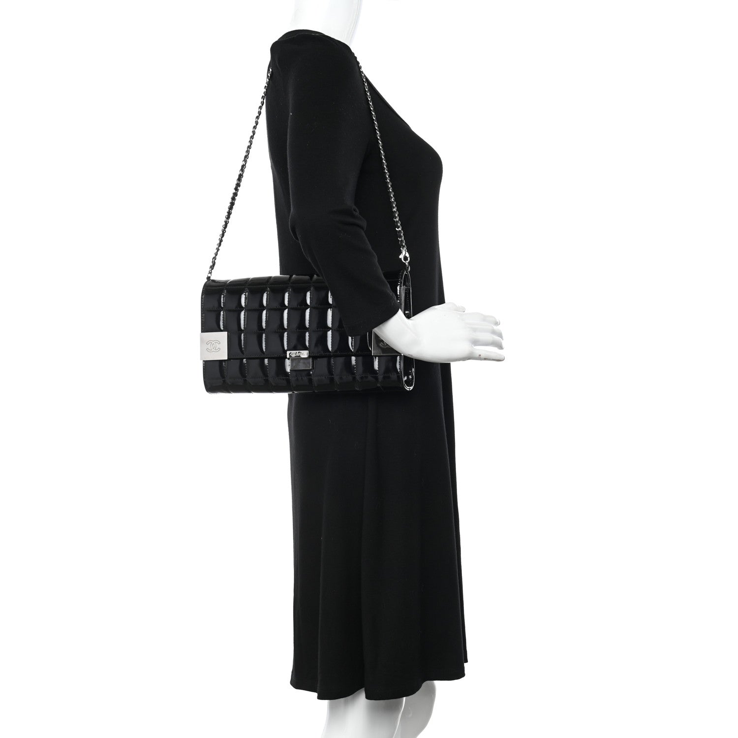 Chanel Patent Chocolate Bar Chain Clutch Black 2 of 11