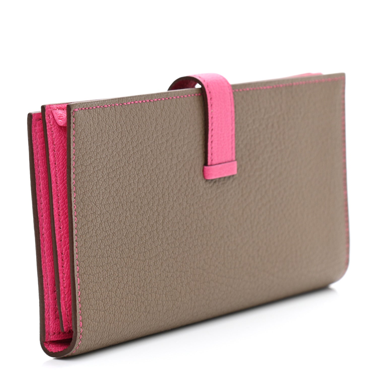 Hermes Chevre Mysore Bi-Color Bearn Gusset Wallet Etoupe Rose Shocking 3 of 7