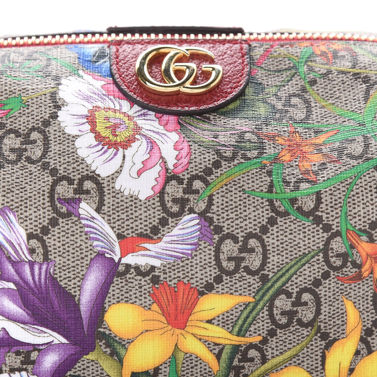 Soft GG Supreme Monogram Flora Calfskin Medium Ophidia Cosmetic Case Beige Ebony Multicolor Rosso