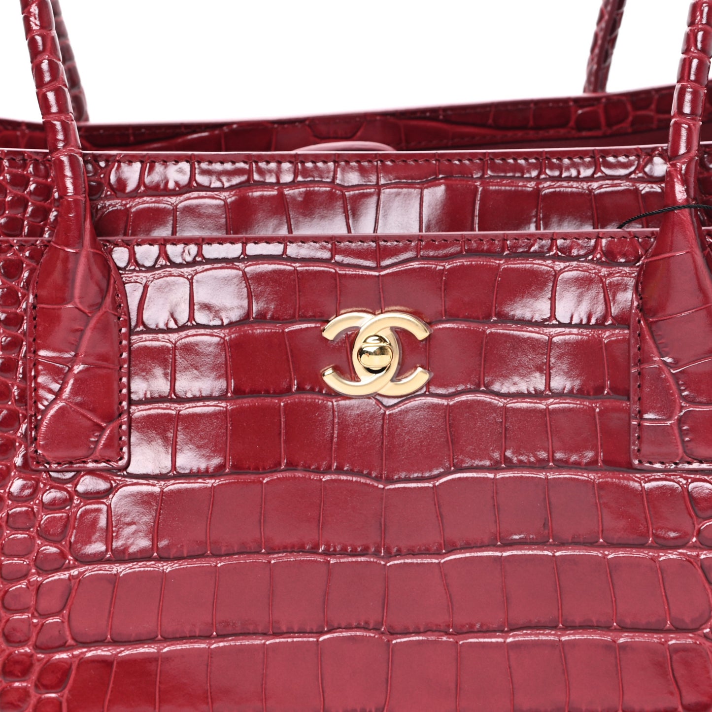 Calfskin Crocodile Embossed Archetype Large Shopping Tote Burgundy Burgundy