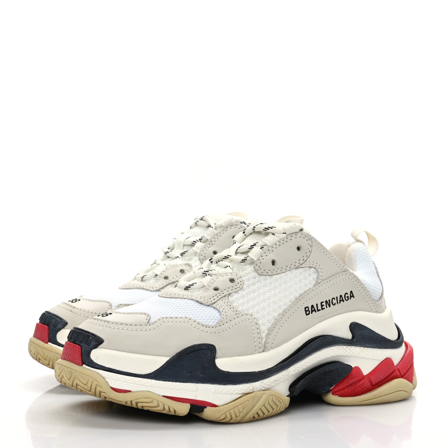 Balenciaga Fabric Mesh Womens Triple S Sneakers 38 Grey Red White 3 of 6
