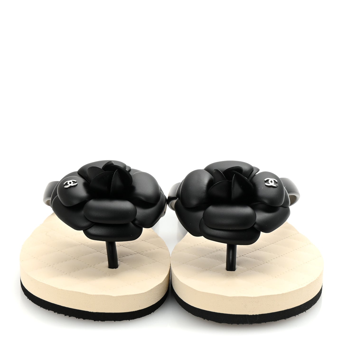 Jelly Quilted Camellia Thong Sandals 37 White Black